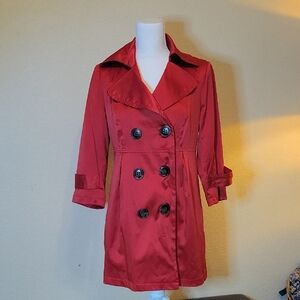 XOXO Red Trench Coat with Black Buttons